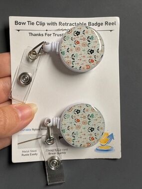 Floral Badge Reel Set Retractable ID Holder Nurse Teacher